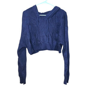 Dazy Size Extra Large XL Blue Sweater Crop Top String Hoody Hood